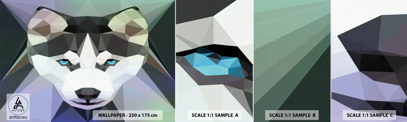 Fototapeta Próbka Samoprzylepna Deluxe Sticker - Wspomnienie śniegów północy - Abstrakcja, Zwierzęta, Wilk - 100x30 cm