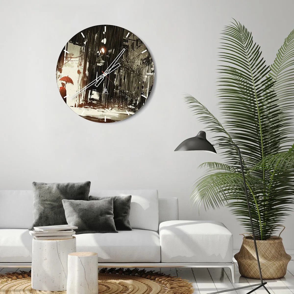 Zegar ścienny - Poezja czerwonego parasola - 40x40 cm