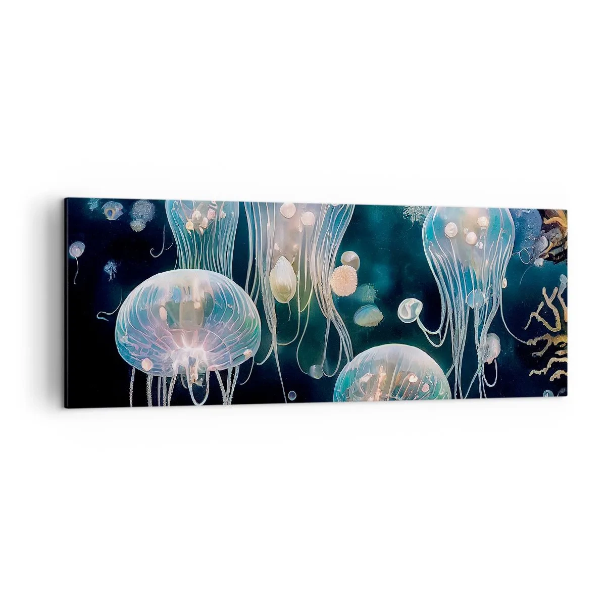 Obraz na płótnie - Delikatne meduzy w podwodnym świecie - 140x50cm - Podwodny bal - Nowoczesna dekoracja ścienna do salonu i sypialni ARTTOR