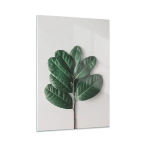 Obraz na szkle - Gałązka z zielonymi liśćmi na jasnym tle - 50x70cm - Rysunek samej natury - Nowoczesna dekoracja ścienna do salonu, kuchni i sypialni ARTTOR