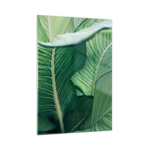 Obraz na szkle - Soczyste zielone liście w dużym zbliżeniu i naturalnym świetle - 50x70cm - Życie intensywnie zielone - Nowoczesna dekoracja ścienna do salonu, kuchni i sypialni ARTTOR