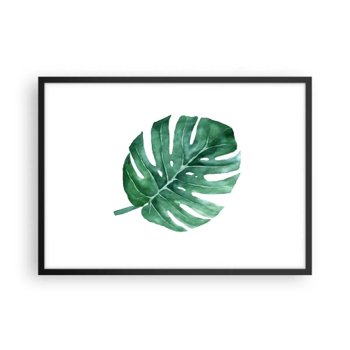 Plakat w czarnej ramie - Zielony liść monstery w minimalistycznym stylu - 70x50cm - Zielony koncept - Nowoczesna dekoracja ścienna do salonu i sypialni ARTTOR