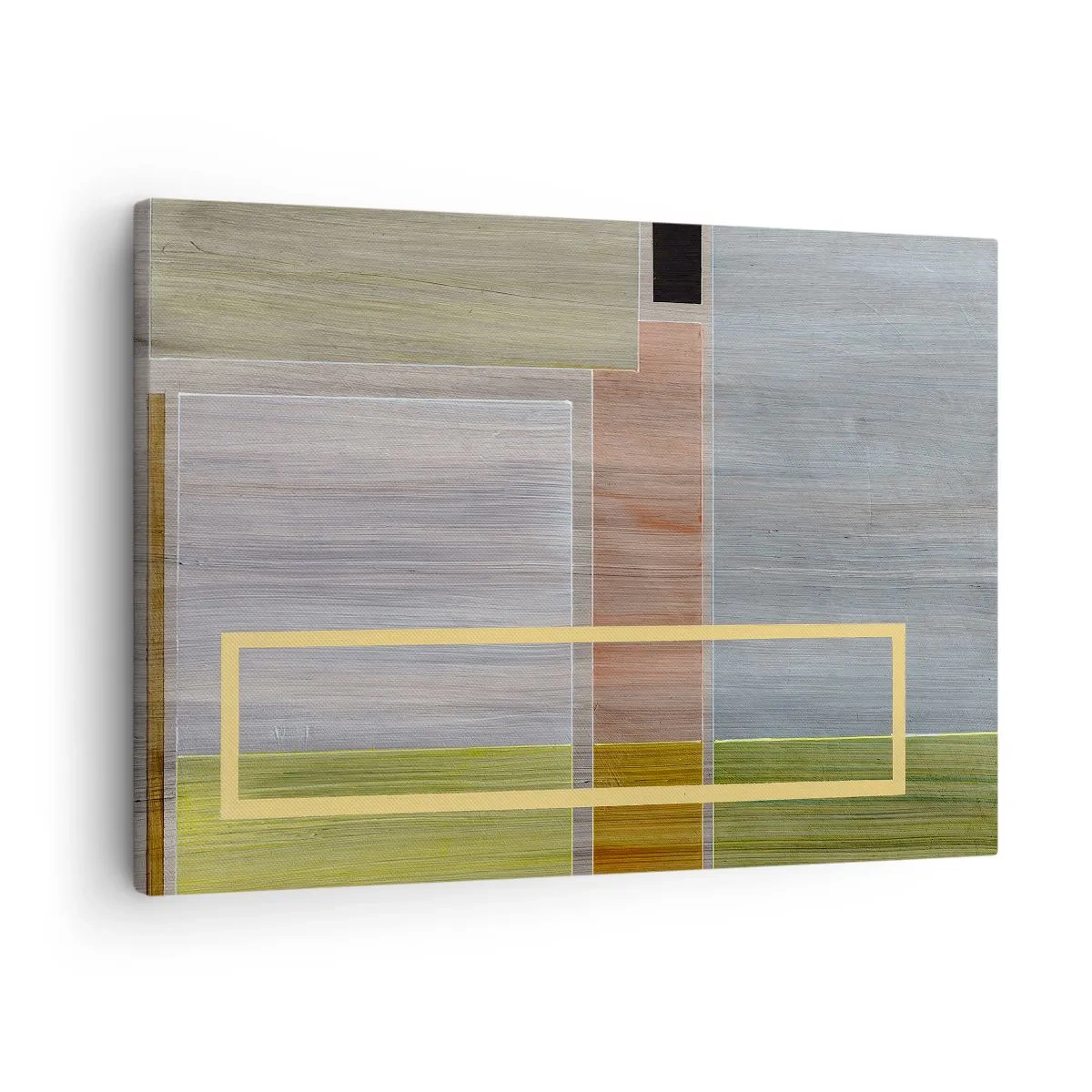 Obraz na płótnie - Geometryczna kompozycja w pastelowych barwach z prostokątami - 70x50cm - Prosto i spokojnie - Nowoczesna dekoracja ścienna do salonu i sypialni ARTTOR