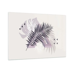 Obraz na szkle - Minimalistyczna kompozycja z liśćmi palmy i geometrycznymi kształtami - 100x70cm - Cień cienia - Nowoczesna dekoracja ścienna do salonu, kuchni i sypialni ARTTOR