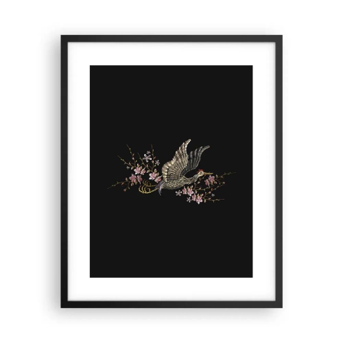 Plakat w czarnej ramie - Egzotyczny, haftowany ptak - 40x50 cm