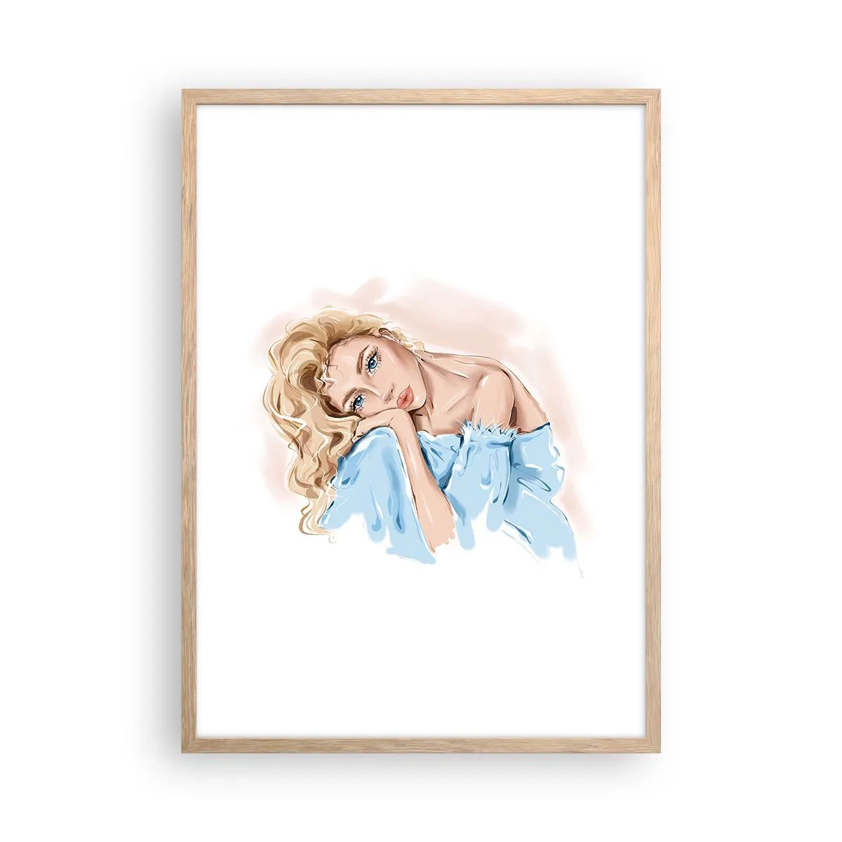 Plakat w ramie jasny dąb - Rozmarzona w błękicie - 50x70 cm