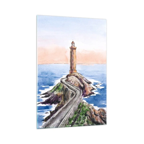 Obraz na szkle - Latarnia morska na skalistym brzegu - 80x120cm - Zwrócona ku morzu - Nowoczesna dekoracja ścienna do salonu i sypialni ARTTOR