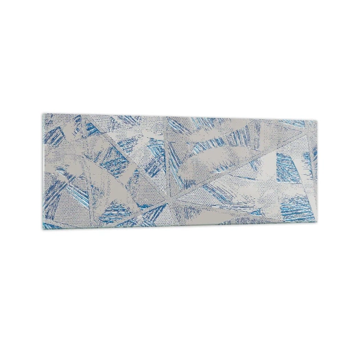 Obraz na szkle - Geometryczne wzory w odcieniach błękitu i szarości - 140x50cm - W szaroniebieskim labiryncie - Nowoczesna dekoracja ścienna do salonu i sypialni ARTTOR