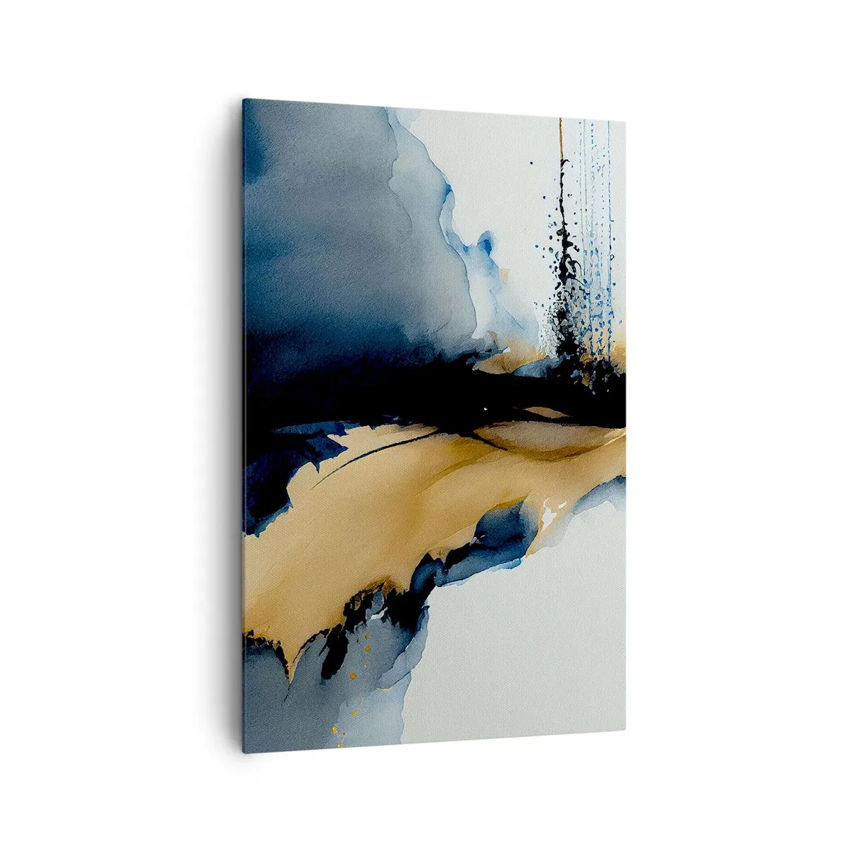 Obraz na płótnie - Abstrakcyjna kompozycja w odcieniach granatu i złota - 80x120cm - Za zasłoną - Nowoczesna dekoracja ścienna do salonu i sypialni ARTTOR