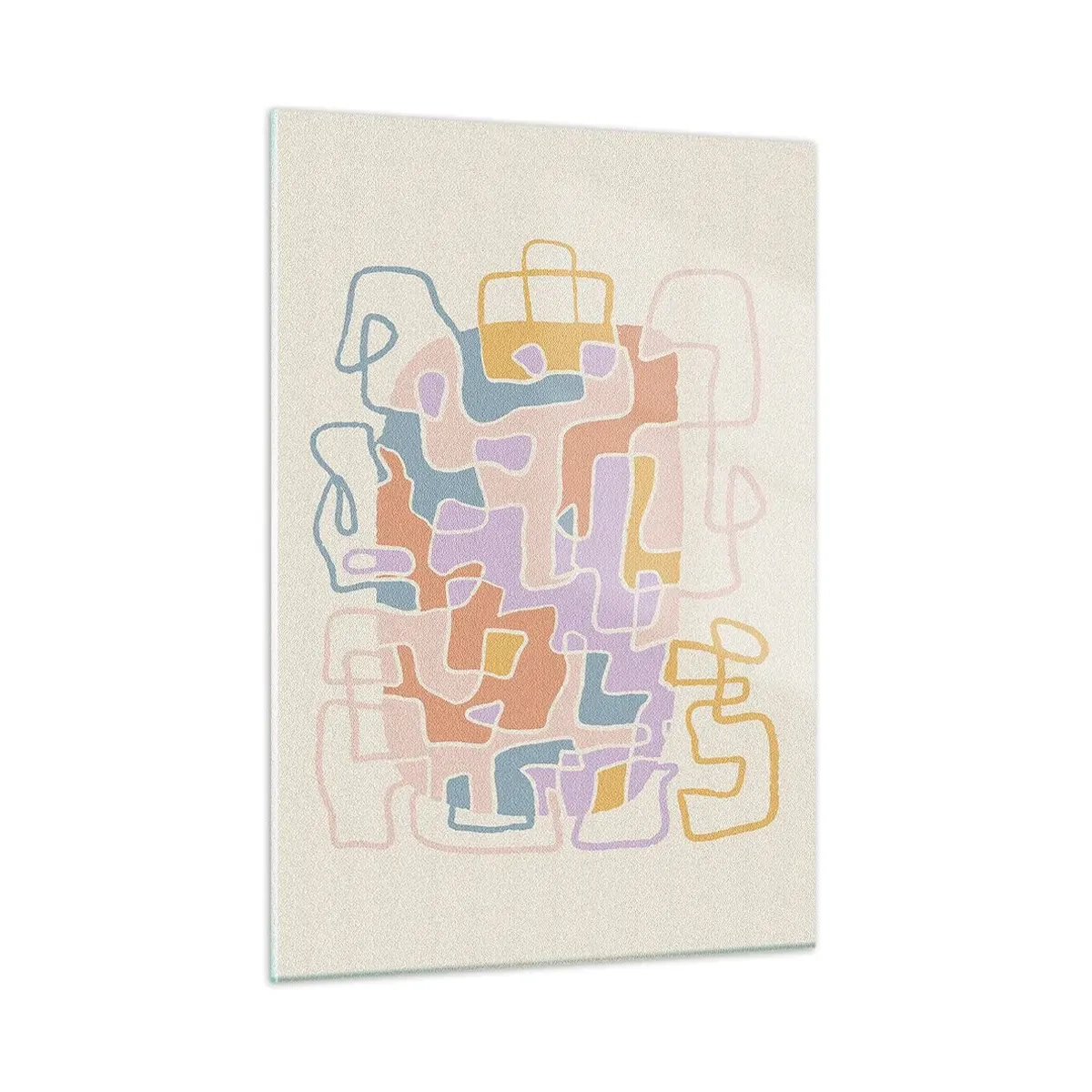 Obraz na szkle - Kolorowy labirynt linii na kremowym tle - 50x70cm - Labirynt – radosna przygoda - Nowoczesna dekoracja ścienna do salonu, kuchni i sypialni ARTTOR