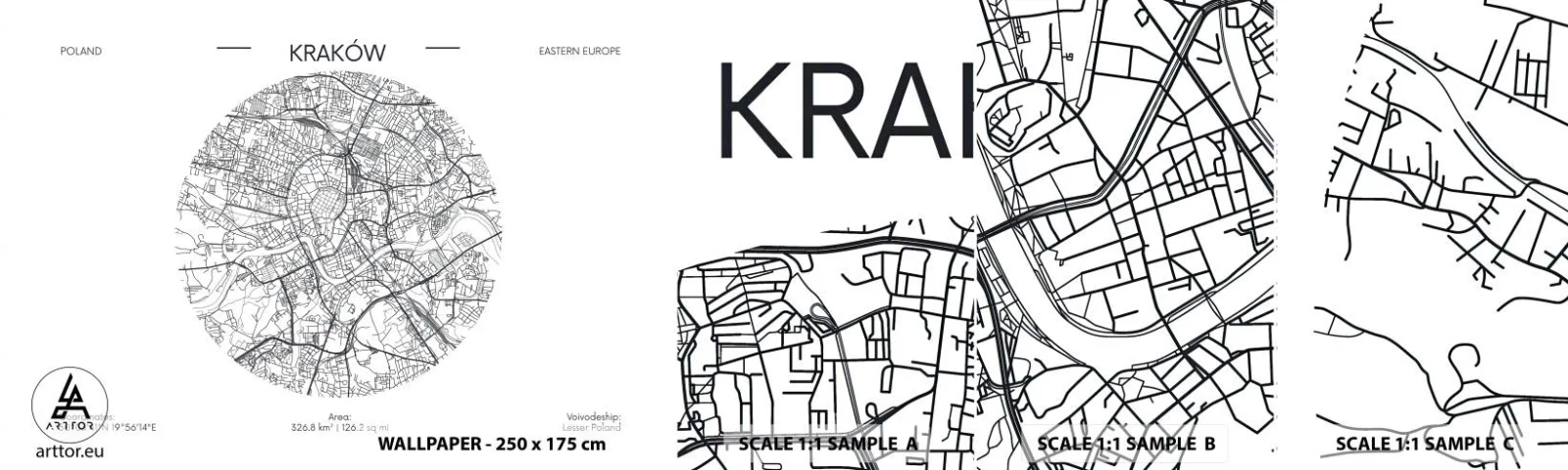 Fototapeta Próbka Samoprzylepna Deluxe Sticker - Anatomia Krakowa - Mapa, Kraków, Polska - 100x30 cm
