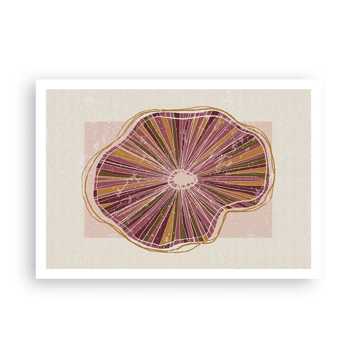 Plakat - Abstrakcyjny wzór plastra drzewa w różowych odcieniach - 100x70cm - Abstrakcja promienista - Nowoczesna dekoracja ścienna do salonu i sypialni ARTTOR