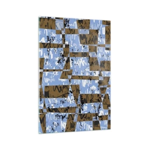 Obraz na szkle - Abstrakcyjna kompozycja z prostokątów w odcieniach brązu i niebieskiego - 70x100cm - Nieludowa wycinanka - Nowoczesna dekoracja ścienna do salonu i sypialni ARTTOR
