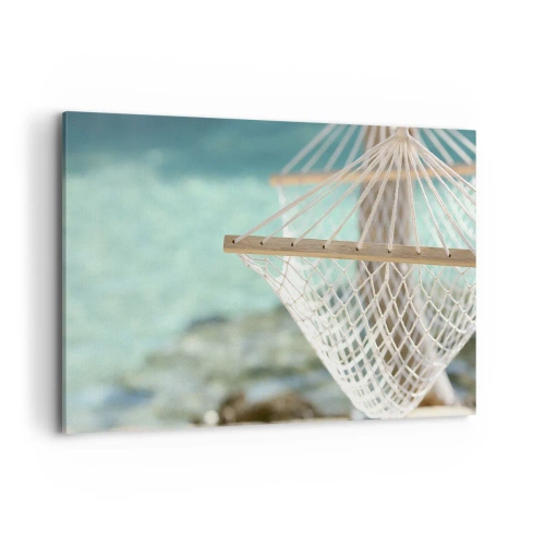 Obraz na płótnie - Hamak z widokiem na turkusową wodę - 120x80cm - Czas relaksu - Nowoczesna dekoracja ścienna do salonu, kuchni i sypialni ARTTOR
