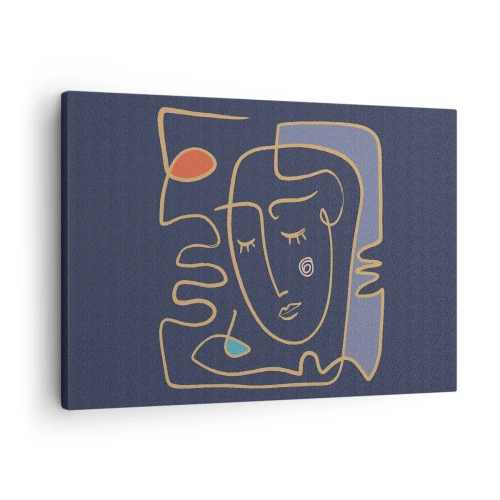 Obraz na płótnie - Abstrakcyjny portret twarzy w minimalistycznym stylu - 70x50cm - W zamyśleniu - Nowoczesna dekoracja ścienna do salonu i sypialni ARTTOR