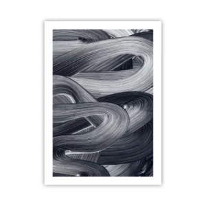 Plakat - Abstrakcyjne czarno-białe linie w harmonijnym splocie - 50x70cm - Płynność rzeczywistości - Nowoczesna dekoracja ścienna do salonu, kuchni i sypialni ARTTOR