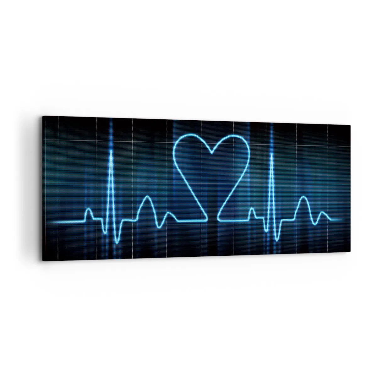 Obraz na płótnie - Linia życia z sercem na tle monitoringu medycznego w odcieniach niebieskiego - 120x50cm - W rytmie serca - Nowoczesna dekoracja ścienna do salonu i sypialni ARTTOR