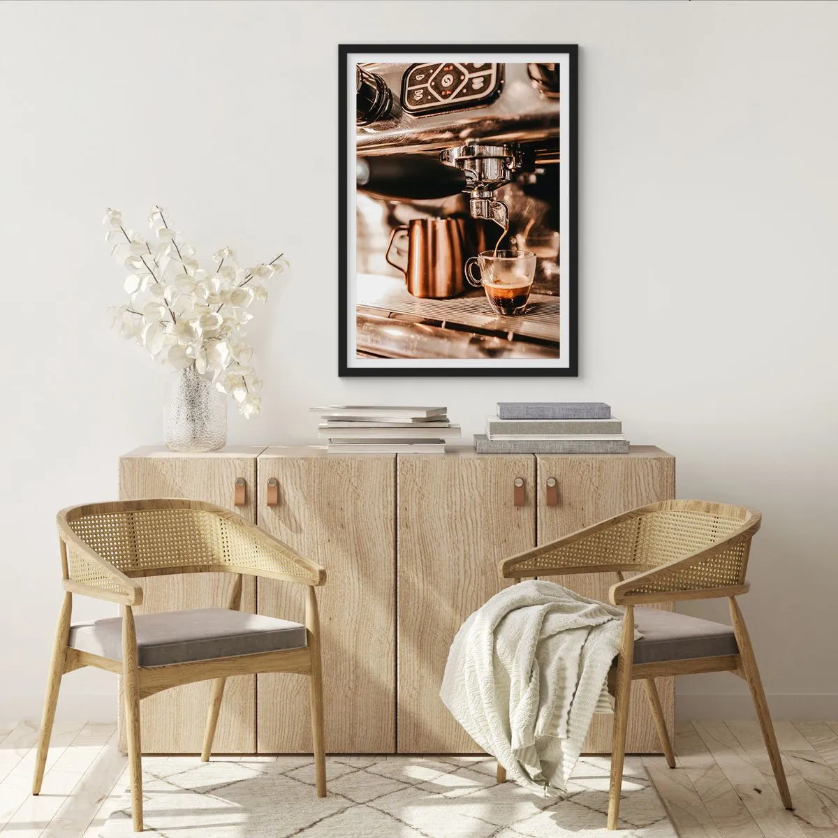 Plakat w czarnej ramie - Aromatyczne espresso z ekspresu - 50x70cm - Blask kawy - Nowoczesna dekoracja ścienna do salonu i sypialni ARTTOR