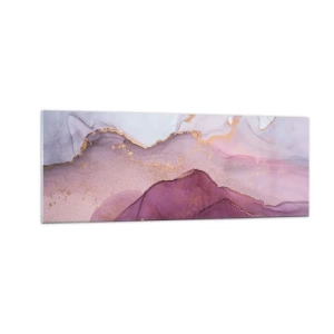 Obraz na szkle - Abstrakcyjna kompozycja w odcieniach fioletu i złota - 140x50cm - Fale lila i fioletu - Nowoczesna dekoracja ścienna do salonu i sypialni ARTTOR
