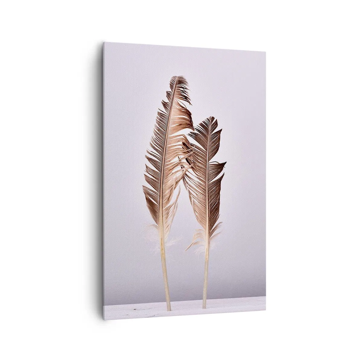 Obraz na płótnie - Delikatne pióra na jasnym tle w minimalistycznym stylu - 80x120cm - Przeciw nicości - Nowoczesna dekoracja ścienna do salonu i sypialni ARTTOR