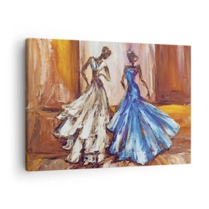Obraz na płótnie - Postacie w sukniach wieczorowych w artystycznym stylu - 70x50cm - Wdzięczny duet - Nowoczesna dekoracja ścienna do salonu i sypialni ARTTOR