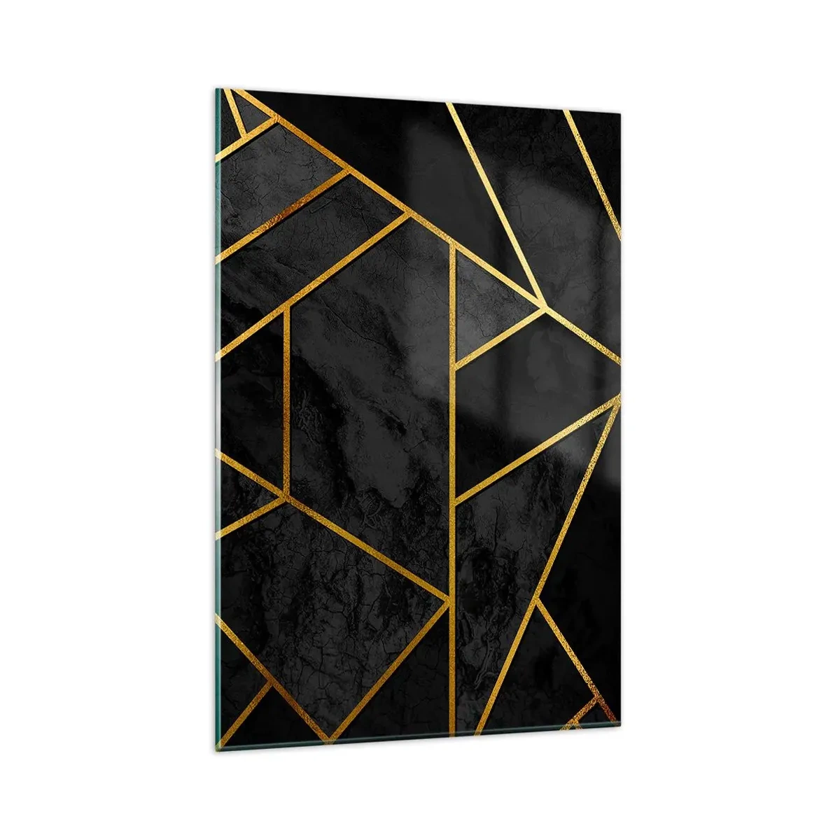 Obraz na szkle - Geometryczny wzór złota na czarnym tle - 80x120cm - Mrok i blask - Nowoczesna dekoracja ścienna do salonu i sypialni ARTTOR