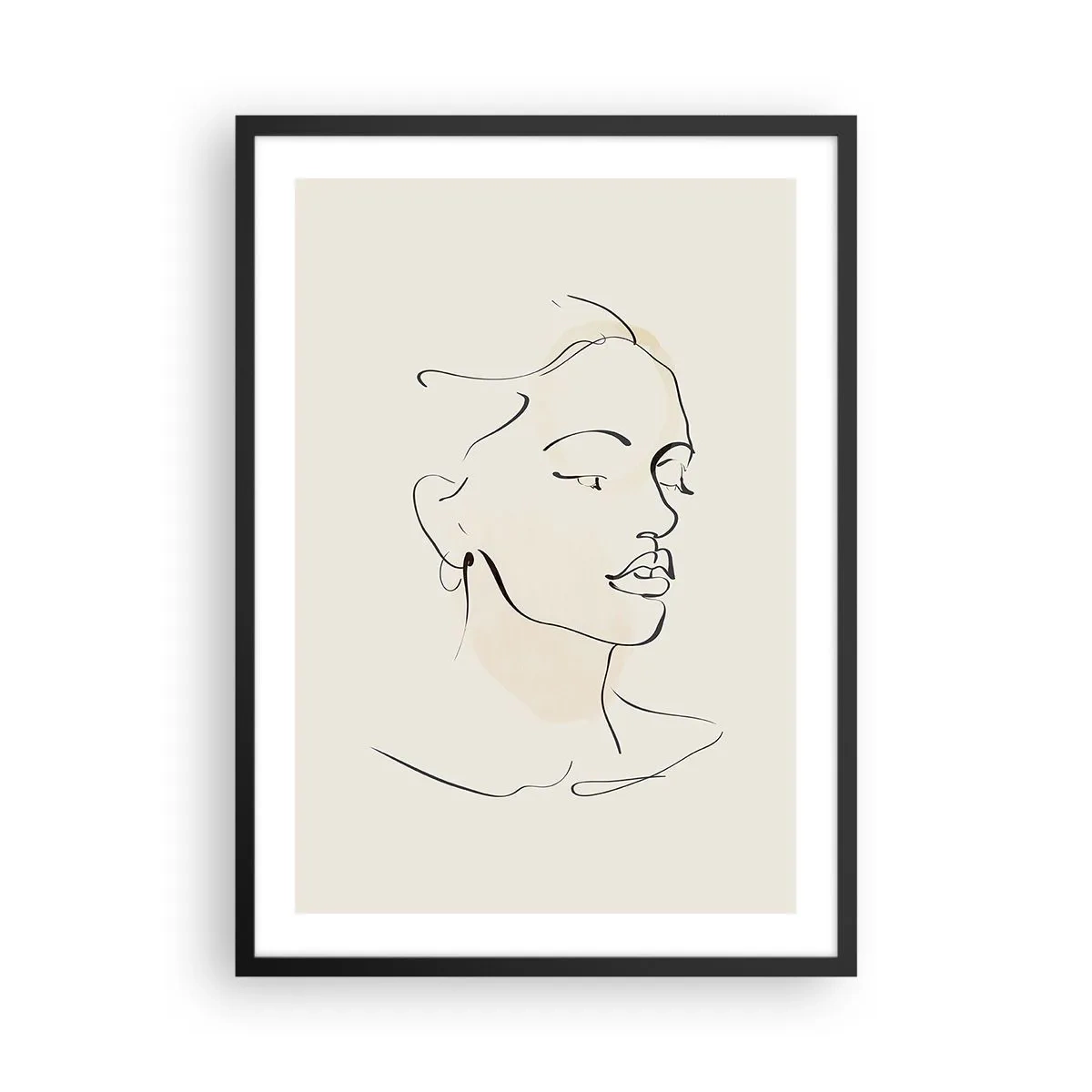Plakat w czarnej ramie - Portret kobiety w minimalistycznym stylu line art - 50x70cm - Pewną kreską - Nowoczesna dekoracja ścienna do salonu i sypialni ARTTOR