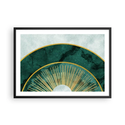 Plakat w czarnej ramie - Abstrakcyjny wzór z okręgami w szmaragdowym i złotym kolorze - 70x50cm - Inny układ słoneczny - Nowoczesna dekoracja ścienna do salonu i sypialni ARTTOR