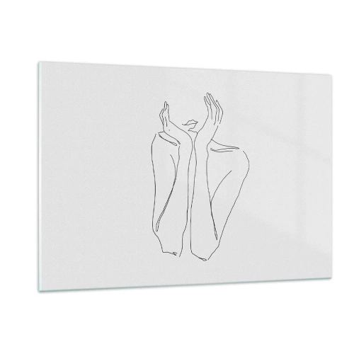 Obraz na szkle - Minimalistyczny rysunek kobiecych dłoni i twarzy - 120x80cm - O czym marzą dziewczyny - Nowoczesna dekoracja ścienna do salonu, kuchni i sypialni ARTTOR