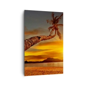 Obraz na płótnie - Palma na plaży o zachodzie słońca z widokiem na morze - 80x120cm - Egzotyczne wakacje, karaibska przygoda - Nowoczesna dekoracja ścienna do salonu i sypialni ARTTOR