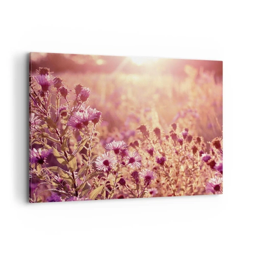 Obraz na płótnie - Łąka w świetle zachodzącego słońca - 100x70cm - Przed odejściem lata - Nowoczesna dekoracja ścienna do salonu, kuchni i sypialni ARTTOR