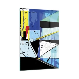 Obraz na szkle - Abstrakcyjna kompozycja geometryczna w odcieniach niebieskiego - 50x70cm - Patrzeć na świat pod kątem... - Nowoczesna dekoracja ścienna do salonu, kuchni i sypialni ARTTOR