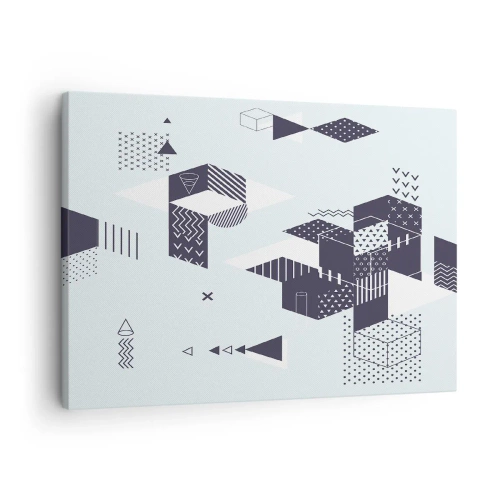 Obraz na płótnie - Nowoczesna grafika geometryczna w odcieniach bieli i granatu - 70x50cm - W duszy matematyka - Nowoczesna dekoracja ścienna do salonu i sypialni ARTTOR