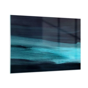 Obraz na szkle - Abstrakcyjna fala w odcieniach turkusu i granatu - 100x70cm - Popłyń z nurtem - Nowoczesna dekoracja ścienna do salonu, kuchni i sypialni ARTTOR