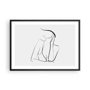 Plakat w czarnej ramie - Delikatny szkic kobiecej sylwetki w minimalistycznym stylu - 70x50cm - Na fali marzeń - Nowoczesna dekoracja ścienna do salonu i sypialni ARTTOR