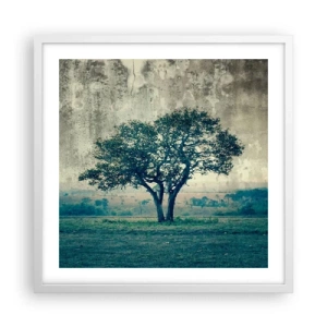Plakat w białej ramie - Jabłoń na błękitnym błoniu? - 50x50 cm