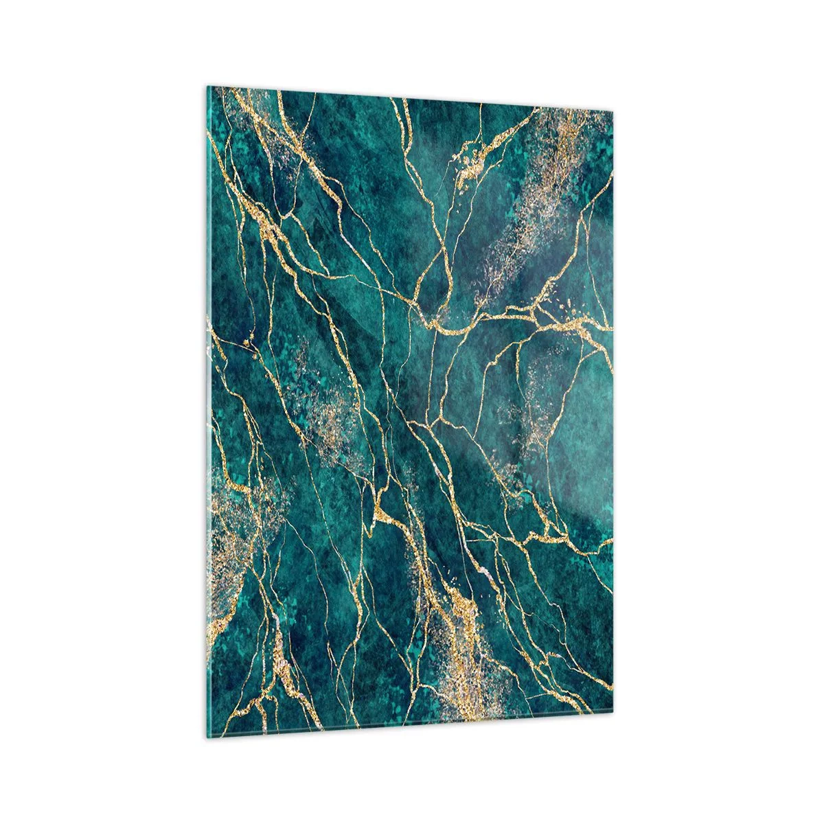 Obraz na szkle - Marbled stone with golden veins, teal and green shades - 50x70cm - Żyła złota - Nowoczesna dekoracja ścienna do salonu, kuchni i sypialni ARTTOR