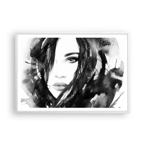 Plakat w białej ramie - Portret damy w czerni i bieli - 100x70 cm