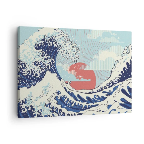 Obraz na płótnie - Fale oceanu i zachodzące słońce w stylu japońskim - 70x50cm - Z japońskich inspiracji - Nowoczesna dekoracja ścienna do salonu i sypialni ARTTOR