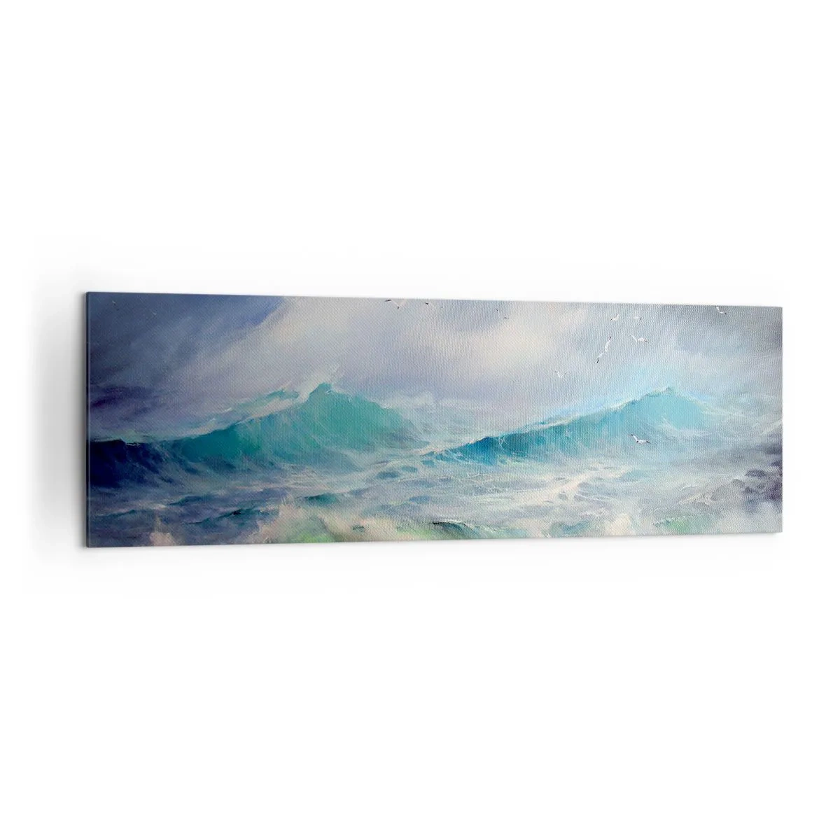 Obraz na płótnie - Wzburzone fale na oceanie - 160x50cm - "Wicher z tryumfem zawył…' - Nowoczesna dekoracja ścienna do salonu i sypialni ARTTOR