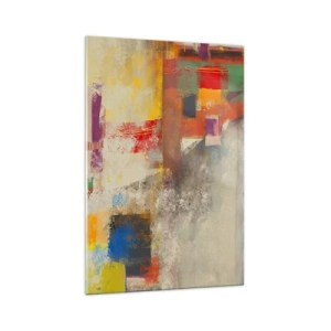 Obraz na szkle - Kolorowa abstrakcja z geometrycznymi kształtami - 70x100cm - Geometria barw - Nowoczesna dekoracja ścienna do salonu i sypialni ARTTOR