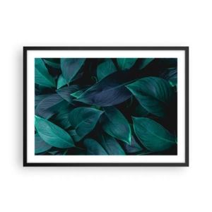 Plakat w czarnej ramie - Zbliżenie na zielone liście z ciemnym tłem - 70x50cm - Zieleń sama w sobie - Nowoczesna dekoracja ścienna do salonu i sypialni ARTTOR