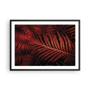 Plakat w czarnej ramie - Czerwone tropikalne liście w zbliżeniu - 70x50cm - Żar życia - Nowoczesna dekoracja ścienna do salonu i sypialni ARTTOR