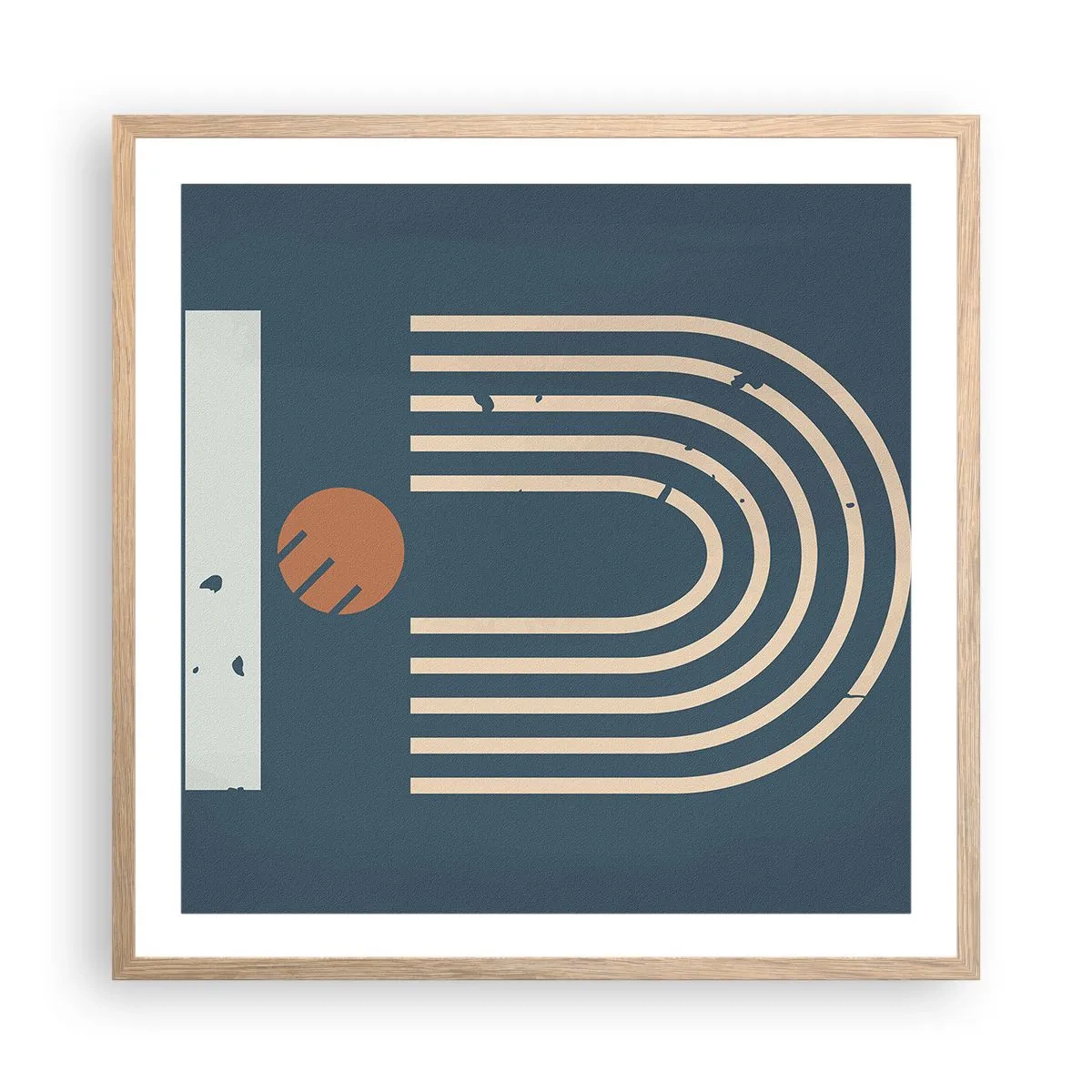 Plakat w ramie jasny dąb - Geometria na granacie - 60x60 cm