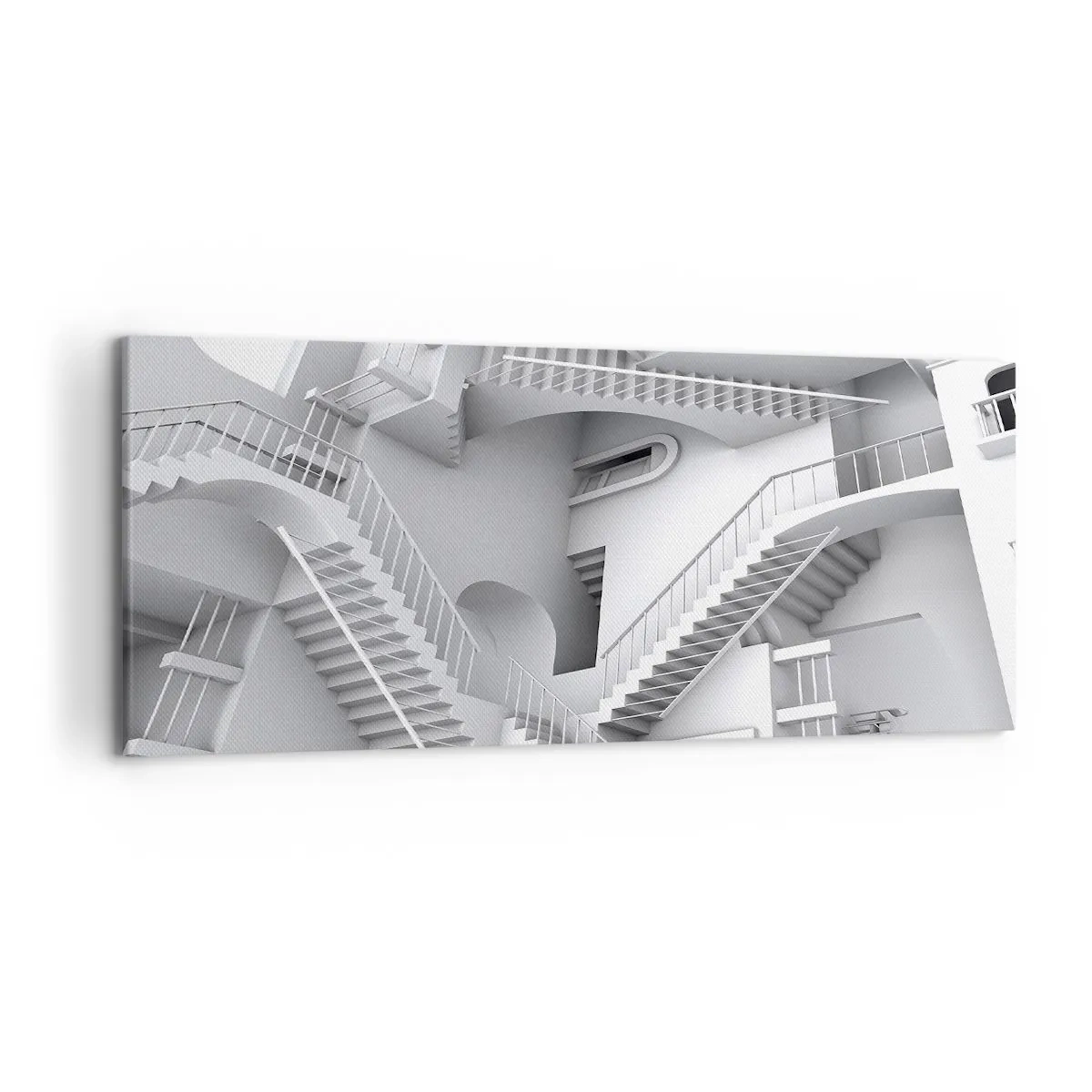 Obraz na płótnie - Abstrakcyjna kompozycja schodów w surrealistycznym układzie przestrzeni - 120x50cm - Paradoksy przestrzeni - Nowoczesna dekoracja ścienna do salonu i sypialni ARTTOR