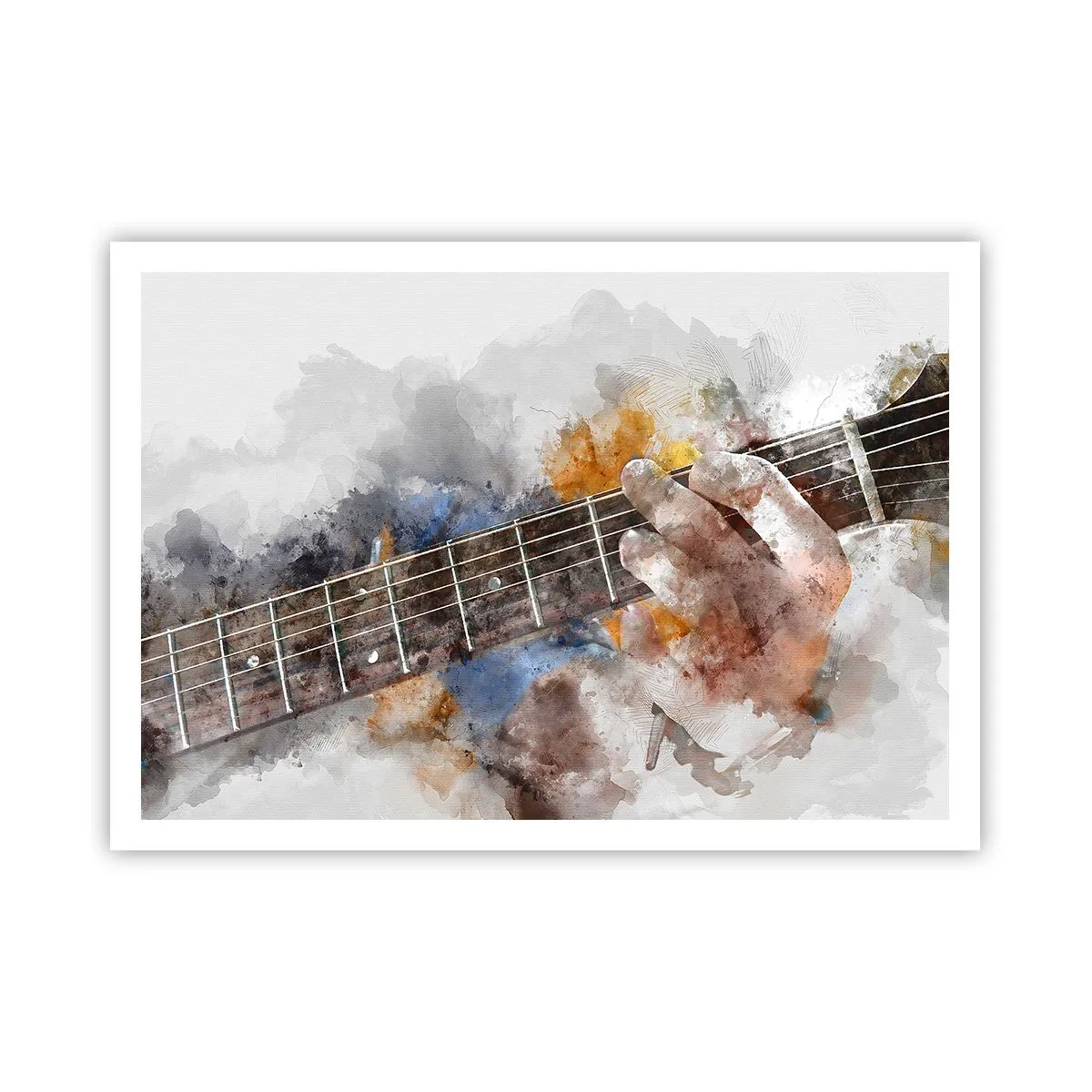 Plakat - Abstrakcyjny obraz ręki grającej na gitarze - 100x70cm - Poezja między strunami - Nowoczesna dekoracja ścienna do salonu i sypialni ARTTOR