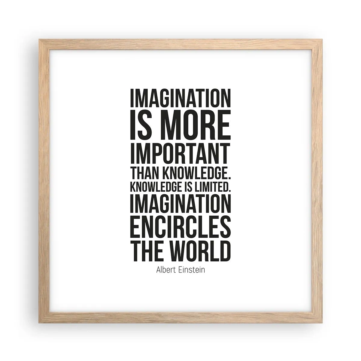 Plakat w ramie jasny dąb - Einstein o mocy wyobraźni - 40x40 cm