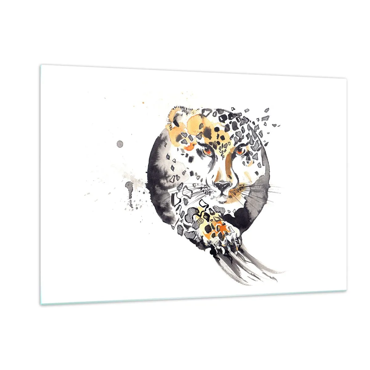 Obraz na szkle - Leopard w dynamicznej, abstrakcyjnej kompozycji - 120x80cm - Drapieżna uroda - Nowoczesna dekoracja ścienna do salonu, kuchni i sypialni ARTTOR