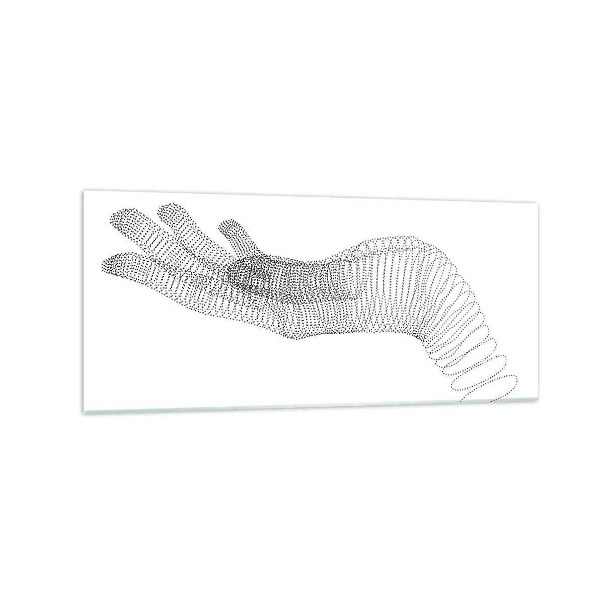 Obraz na szkle - Minimalistyczna ilustracja dłoni stworzona z czarnych kropek na białym tle - 120x50cm - Sprężysta dłoń - Nowoczesna dekoracja ścienna do salonu i sypialni ARTTOR