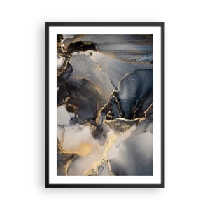 Plakat w czarnej ramie - Abstrakcyjna kompozycja w ciemnych odcieniach z akcentami złota - 50x70cm - Życie kamienia - Nowoczesna dekoracja ścienna do salonu i sypialni ARTTOR